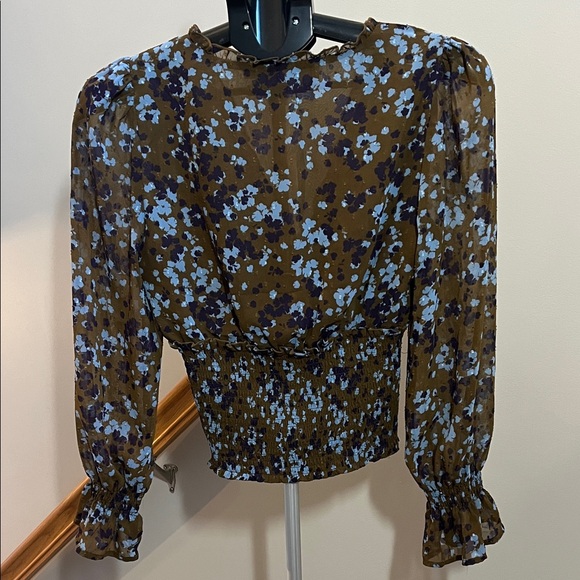 ASTR Brown/Olive and Blue Floral Blouse - Picture 9 of 11